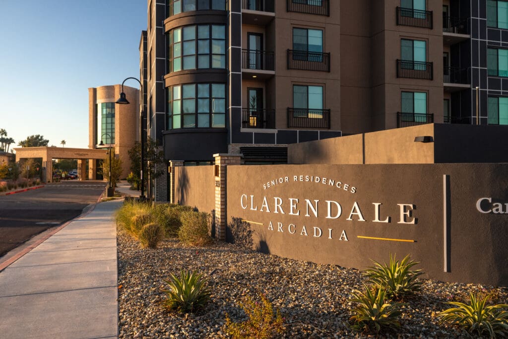 Front view of Clarendale Arcadia sign and community