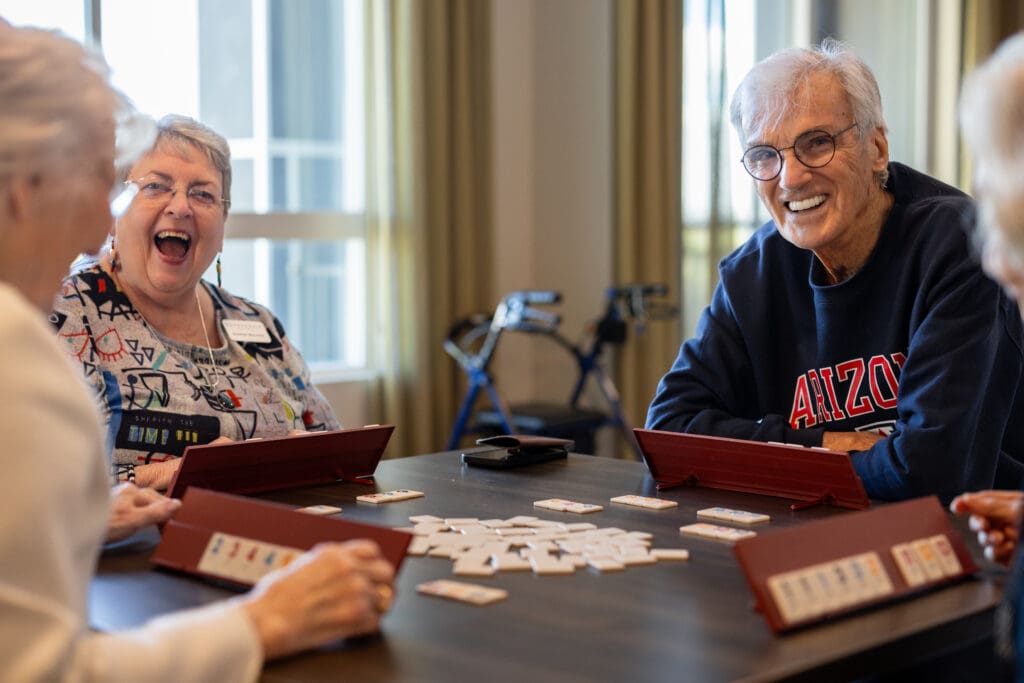 A group of seniors discover a summer social life made easy by playing a game at the Clarendale Arcadia in Phoenix, AZ.