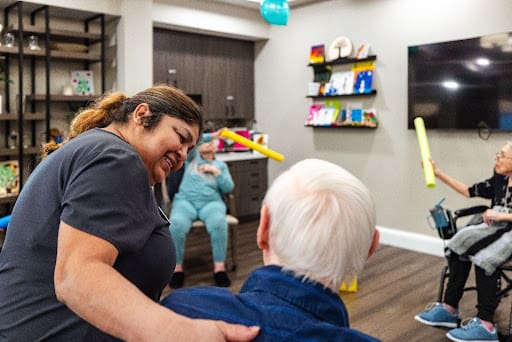 Residents from Clarendale Arcadia in a sensory class to help senior with memory loss issues as a part of their new program called SafelyYou®
